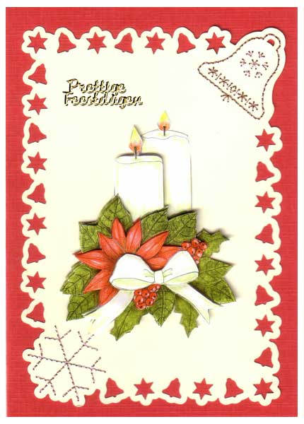 embroidered christmas card with candles