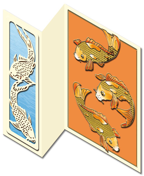 oriental card with gold fish