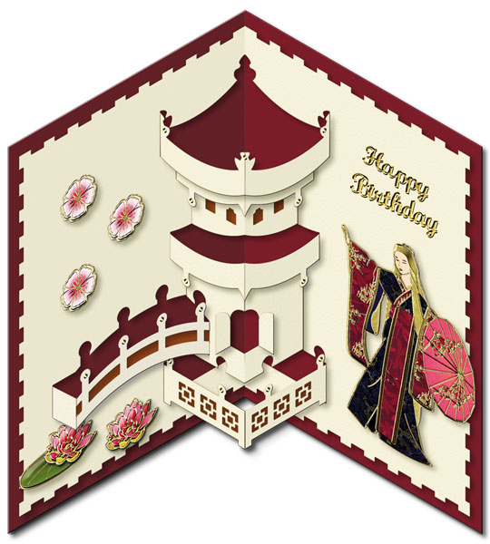 oriental pop-up card with geisha