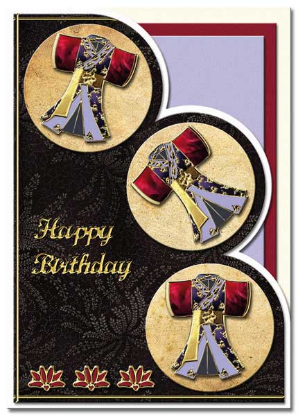 oriental card with 3 kimonos