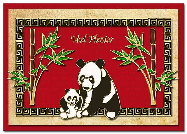 oriental card with panda bears