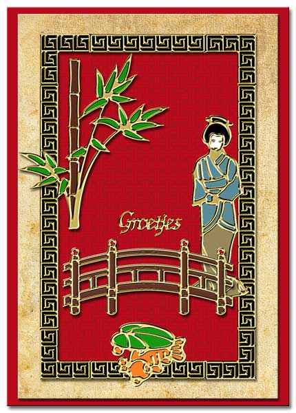 oriental card with chinese garden