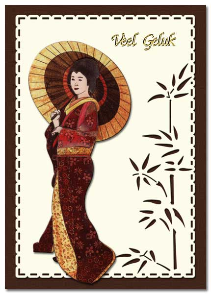 oriental card with geisha