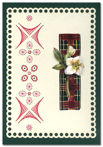 embroidered card with white flower
