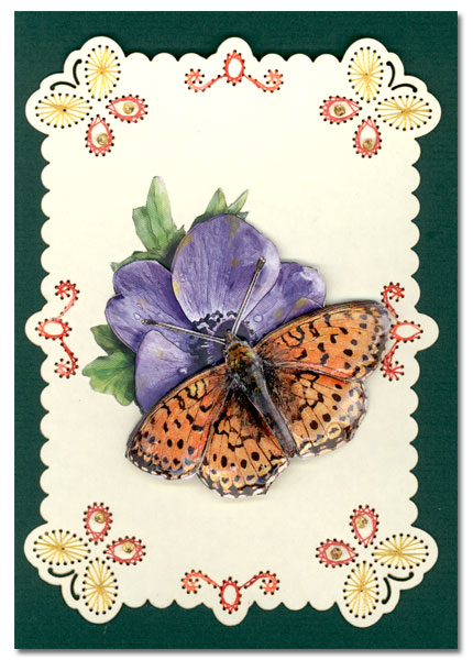 embroidered card with butterflies