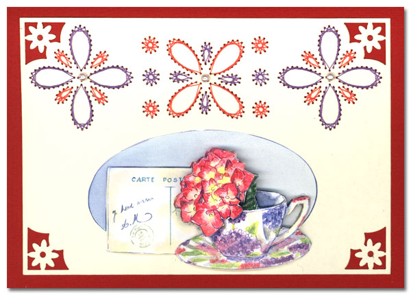 embroidered card with hydrangea