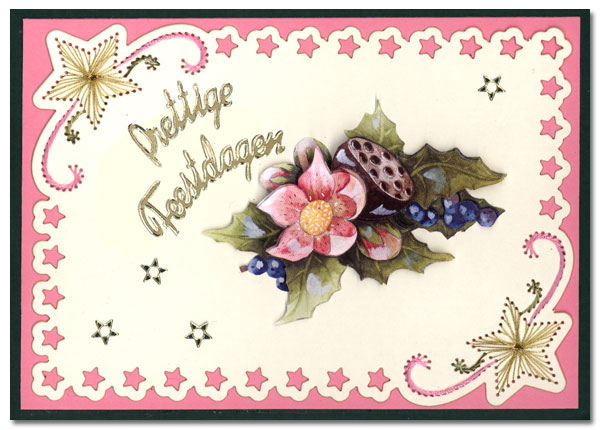 pink christmas embroidered card