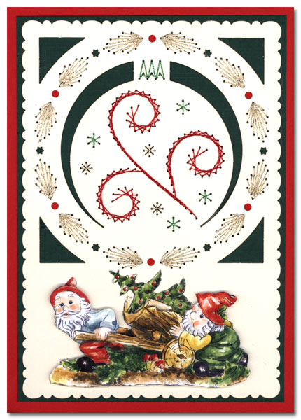 christmas embroidered card with garden gnome