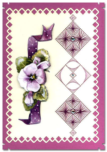 embroidered greeting card with pansy