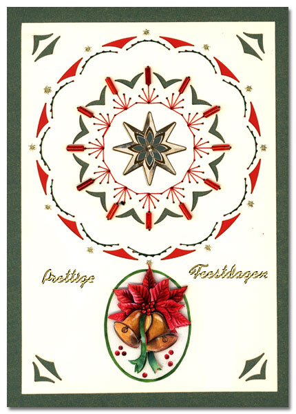 embroidered christmas card with little bells