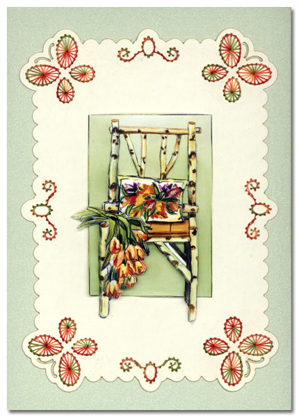 embroidered card with chair
