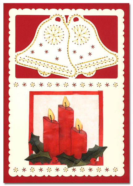 embroidered card christmas with candles
