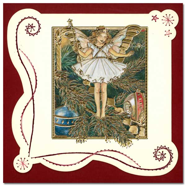 embroidered card christmas with flower fairie