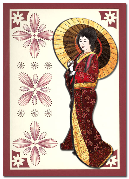 embroidery card with geisha