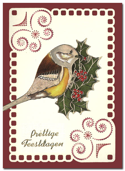 embroidery card with Christmas bird