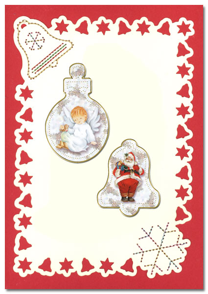 Christmas card with bauble and bell