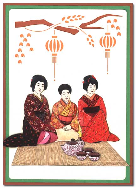 oriental card with geishas