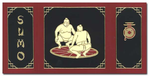oriental card with sumo wrestlers