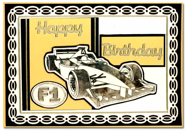 card with F1 racing car