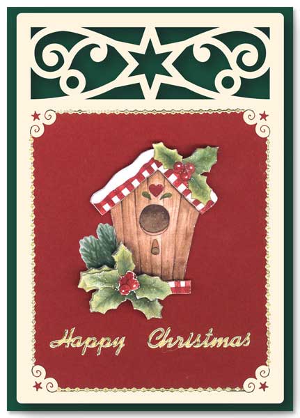 Christmas card with bird house