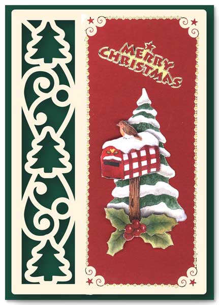 Christmas card with Christmas tree and mailbox