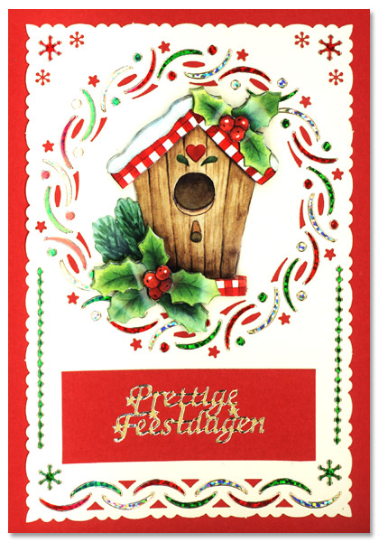christmas card with bird house