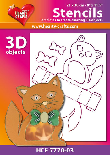 HCF7770-03 Hearty Crafts DESIGN Stencil 3D cat