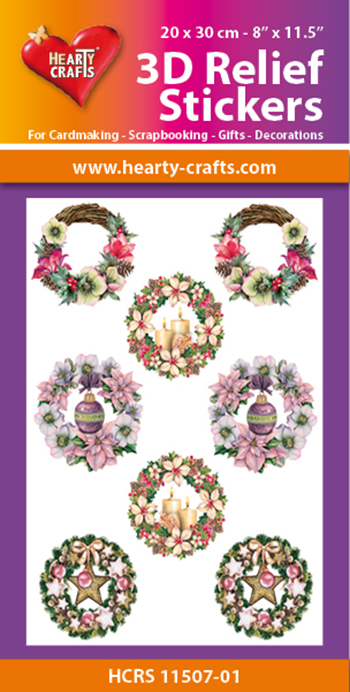 HCRS11507-01 3D Relief Stickers A4 - Christmas Wreaths
