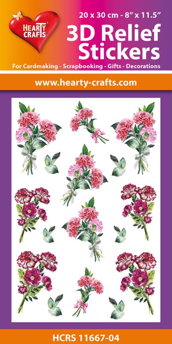 HCRS11667-04 3D Relief Stickers A4 -Bouquets of Carnations