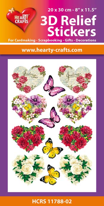 HCRS11788-02 3D Relief Stickers A4 - Flower Hearts