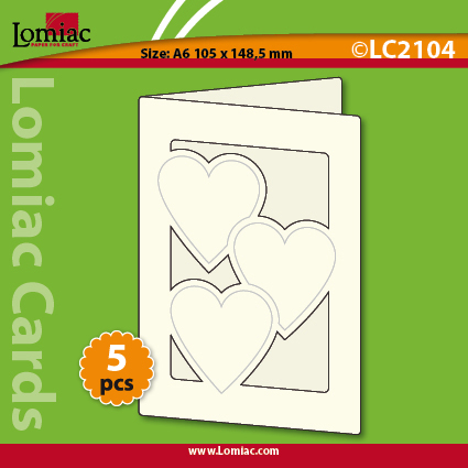 LC2104 5 die-cut cards with 3 hearts