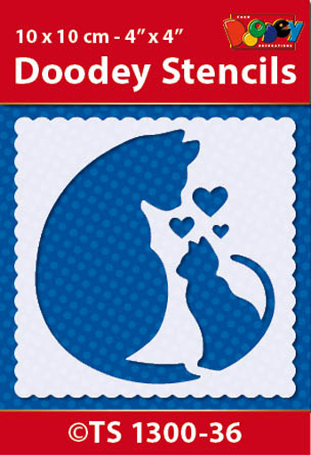 TS1300-36 Doodey Stencil , 10x10 cm   Cat and Kitten