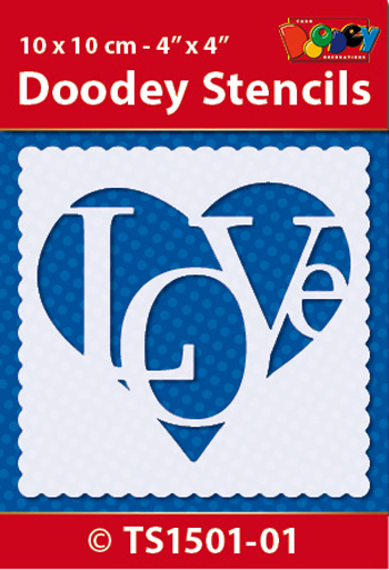 TS1501-01 Doodey Stencil , 10x10 cm Love