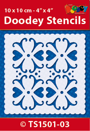 TS1501-03 Doodey Stencil , 10x10 cm Hearts/Pattern
