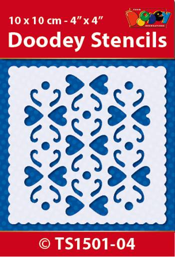 TS1501-04 Doodey Stencil , 10x10 cm Hearts/Pattern