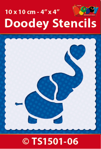 TS1501-06 Doodey Stencil , 10x10 cm Elephant/Love
