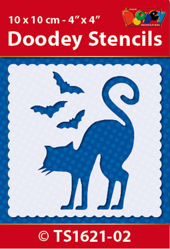TS1621-02 Doodey Stencil , 10x10 cm Witch Cat