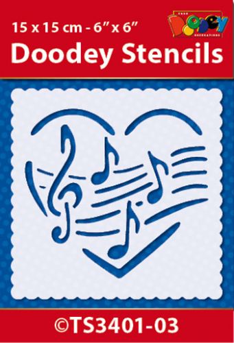 TS3401-03 Doodey Stencil 15x15 cm - Music-Heart
