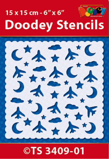 TS3409-01 Doodey Stencil 15x15 cm - Planes in the Sky