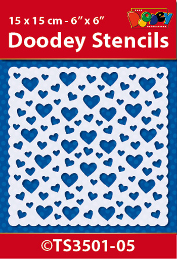 TS3501-05 Doodey Stencil 15x15 cm -Hearts Background