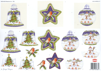 WKB783 3D decoupage Christmas bells and Christmas stars