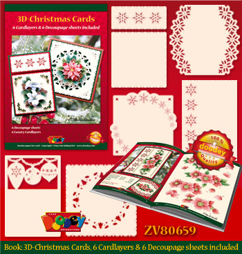 ZV80659 Set Book with decoupage sheets and 6 Luxury Cardlayers Christmas by Natasja