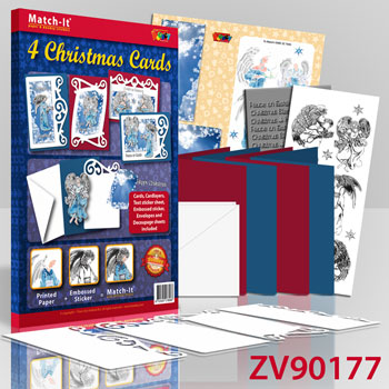 ZV90177 Set 4 X-mas angels cards 2 blue
