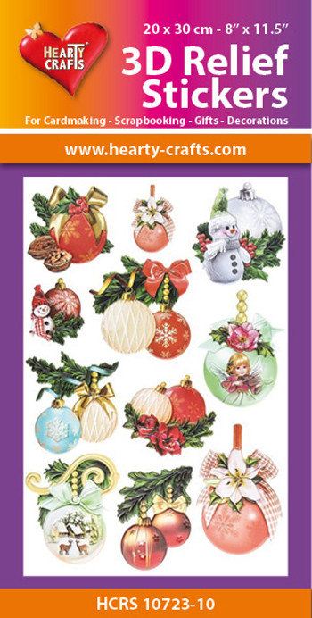 HCRS10723-10 3D Relief Stickers A4 -Christmas Baubles