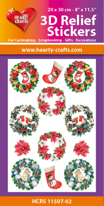 HCRS11507-02 3D Relief Stickers A4 - Christmas Wreaths
