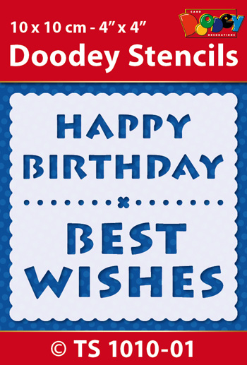 TS1010-01 Doodey Stencil , 10x10 cm Happy Birthday / Best Wishes