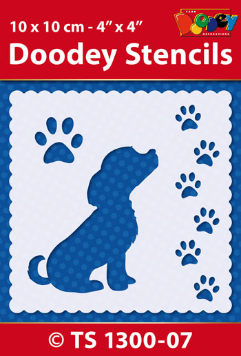 TS1300-07 Doodey Stencil , 10x10 cm Puppy / Dogfeet