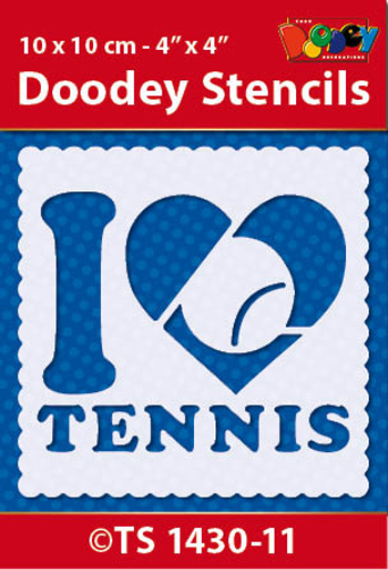 TS1430-11 Doodey Stencil , 10x10 cm   I Love Tennis
