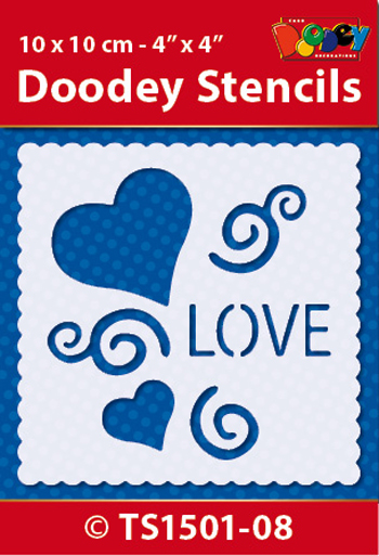 TS1501-08 Doodey Stencil , 10x10 cm Love / Hearts
