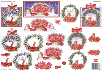 WKB784 3D decoupage Christmas flowers and Christmas wreaths